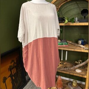 Boutique Love In Cream and Pink Pocket Oversized Sack Dress